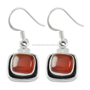 ต่างหู92.5เงินสเตอร์ลิงสำหรับผู้หญิงดีไซน์วินเทจเรียบง่ายลายหินคาร์เนเลียนสำหรับงานแต่งงานและงานเลี้ยง - Product Image 1