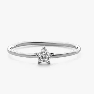 En forma de estrella de Pave conjunto apilable banda diamantes CZ Micro pave ajuste anillos de plata