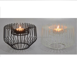 Customized <b>White</b> Handmade Iron Metal Wire Tea Light Candle Holder Home Table Decorative <b>Lanterns</b> Other Styles Candleholders - Product Image 1