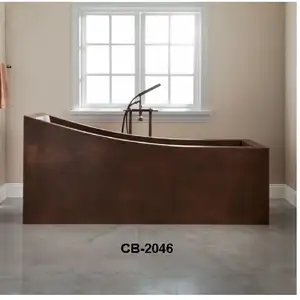 Vasca da bagno in rame antico di forma curva rettangolare di lusso