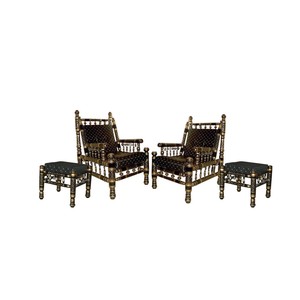 <b>Wooden</b> Traditional Indian Pakistan Sofa Set, Folk Art Village Sofa <b>Chair</b> Set, Fancy Color India Pakistani Sofa <b>Chairs</b> Table - Product Image 4