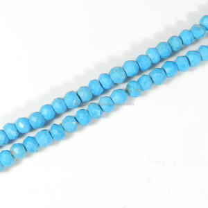 Cuentas de piedra redonda facetadas de 3,50mm turquesa azul natural de 13 pulgadas de longitud con 31,75 Cts - Product Image 2