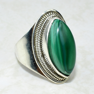 Natural de la forma de marquesa de verde malaquita 925 anillos de plata esterlina 925 joyería de plata esterlina al por mayor 925 joyas de plata - Product Image 1