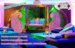 Decoración de escenario Mehndi indio con juego de Jhula, Columpio de madera para boda con corona, decoración Mehandi, la mejor decoración de escenario de tendencia Reino Unido - Product Image 4
