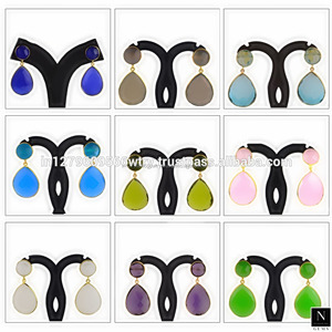 18K chapado en oro 21x42 MM gota de piedras preciosas y pendientes colgantes al por mayor - Product Image 6