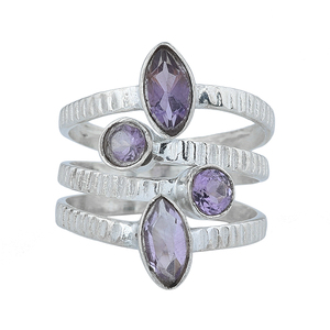 Marquise et coupe améthyste pierre précieuse 925 argent Sterling fait à la main Cage bague argent plaqué lunette réglage mariage femmes - Product Image 1
