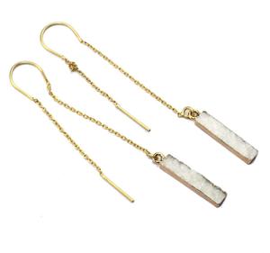Pendiente de hilo minimalista de nuevo diseño pendiente de cadena larga Druzy blanco Natural Latón chapado en oro declaración colgante - Product Image 2
