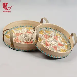 Trang Trí Độc Đáo Cỏ Biển Nhựa Chuỗi Phục Vụ Khay, Vintage Dệt Cỏ Biển Khay