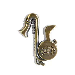 Metal Muziekinstrumenten Opener Voor Souvenir, 3D Saxofoon Vorm Flesopener Antiek Custom