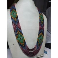 Perles rondes facettées en saphir naturel multicolores, 7 brins, triple haute qualité, M.Y.GEMS, 3mm-4.5mm, certifiées par un tiers, multicolores