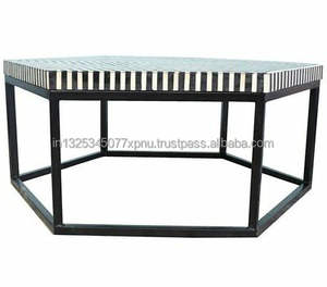 Juego de Mesa de Centro con Incrustaciones de Hueso de Ajedrez Blanco y Negro - Product Image 3