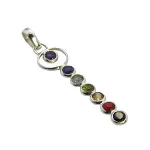 7 Chakra 925 Sterling Zilveren Chakra Edelsteen Hanger Sieraden Blue Topaz Multi Kleur Zilveren Sieraden Online Koop Fancy Hanger