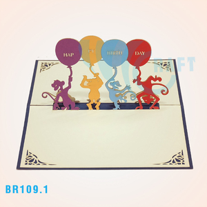 บัตรอวยพรป๊อปอัพทำมือ3D b'day สัตว์เลี้ยงมีความสุขตัดด้วยเลเซอร์ของที่ระลึกจากเวียดนาม - Product Image 1
