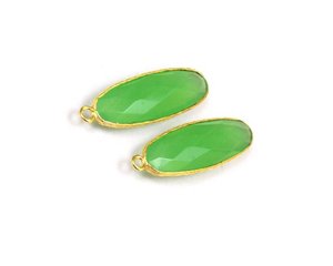 Abalorio de una sola fianza de Latón chapado en oro hecho a mano, piedra preciosa de Prehnita facetada en accesorios de joyería de forma ovalada elegante MM - Product Image 1