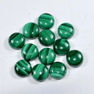 AAA Quality Handmade Natural 7mm Green Malachite Round Flat Back Cabochon Loose Gemstone At Wholesale