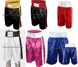 Tùy Chỉnh Logo 100% Polyester Satin Boxing Trunk Shorts Muay Thái Kick Boxing Chiến Đấu Quần Short