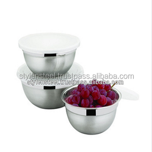 Cuencos de plástico con tapa para repostería, cuencos para masa, huevos, ensaladas, rallador, de acero inoxidable, Juego de 3 piezas - Product Image 1