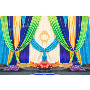 ม่านฉากหลังที่ดีที่สุดสำหรับเวที Mehandi,ฉากหลังที่สวยงามสำหรับเวทีกลางคืนการแต่งงานเวที Mehandi Sangeet ของตกแต่งเวที - Product Image 1