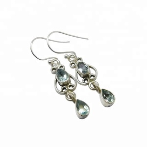 Pendiente de piedras preciosas de Topacio Azul Real de nuevo diseño, pendientes de joyería de plata de ley 925 sólida para regalo de niña - Product Image 1
