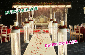 Decoración tradicional para pasillo de boda, pilares dorados, ceremonia Mandap de boda, pilares de pasarela, pilares dorados para decoración de pasillo - Product Image 4