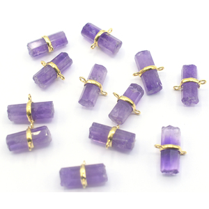 Forme de crayon d'améthyste Lunette en argent sterling 925 Connecteur plaqué or Fabrication de bijoux faite à la main - Product Image 1