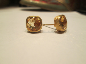 Pendientes de tuerca hechos a mano de piedras preciosas de cuarzo citrino de Plata de Ley 925 para regalo de fiesta de boda de compromiso - Product Image 2