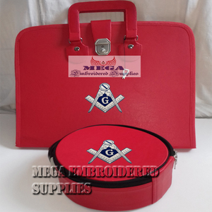 Estuches para Mandiles Masónicos Personalizables de Cuero y Terciopelo con Cinta, Bordados con Compás y Escuadra Masónicos - Product Image 3