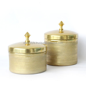 En laiton martelé pot de bougie avec couvercle - Product Image 5