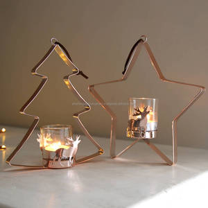 Bougeoir de lumière de thé de noël populaire cadeaux décoratifs support de bougie en forme d'arbre d'étoile en métal pour la décoration de table - Product Image 1