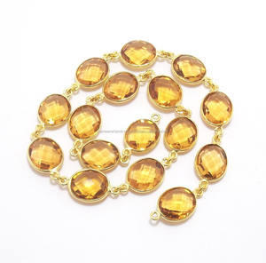Chapado en oro de 24 quilates, hermosas cadenas de bisel de cuarzo citrino, accesorios y componentes de joyería de piedras preciosas naturales hechos a mano, forma ovalada - Product Image 1