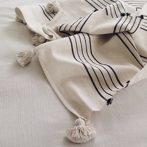 Moroccan Handwoven <b>Pom</b> <b>Pom</b> <b>Blanket</b> Gorgeos Wearable Knitted Embroidered <b>Blanket</b> Portable for Home Travel Hotel Use - Product Image 1