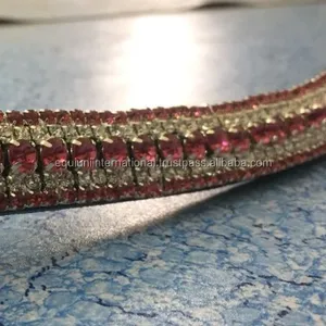 Paardenleer Hoge Kwaliteit 5 Rij Roze/Helder Kristal Browbands Beschikbaar In Alle Maten En Kleuren