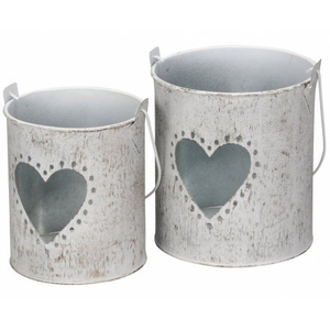 Juego de 2 farolillos de vela con corte de corazón rústico de estaño galvanizado de Metal - Product Image 1