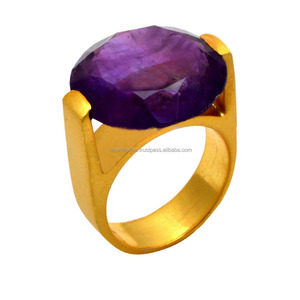 Améthyste naturelle pierre précieuse plaqué or bague en argent faite à la main bijoux 925 bague en argent Sterling bague à la mode pour cadeau de mariage - Product Image 1