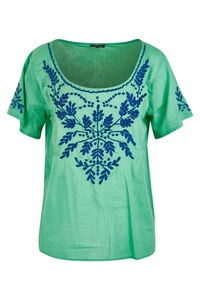 Blusa informal con bordado de contraste para mujer, blusa femenina de estilo veraniego, cómoda, a precio barato, venta al por mayor - Product Image 4