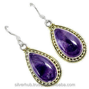 Pendientes de Plata de Ley 925, Corte Brillante Natural en Forma de Pera, Engaste de Bisel, Piedra Preciosa de Fluorita, Pendientes Largos Hechos a Mano, Joyería ODM - Product Image 5