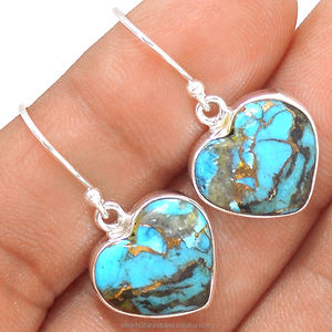 Pendientes de piedras preciosas con forma de corazón turquesa de cobre azul de plata sólida de Ley 925, joyería para proveedor mayorista a precio a granel ODM - Product Image 1