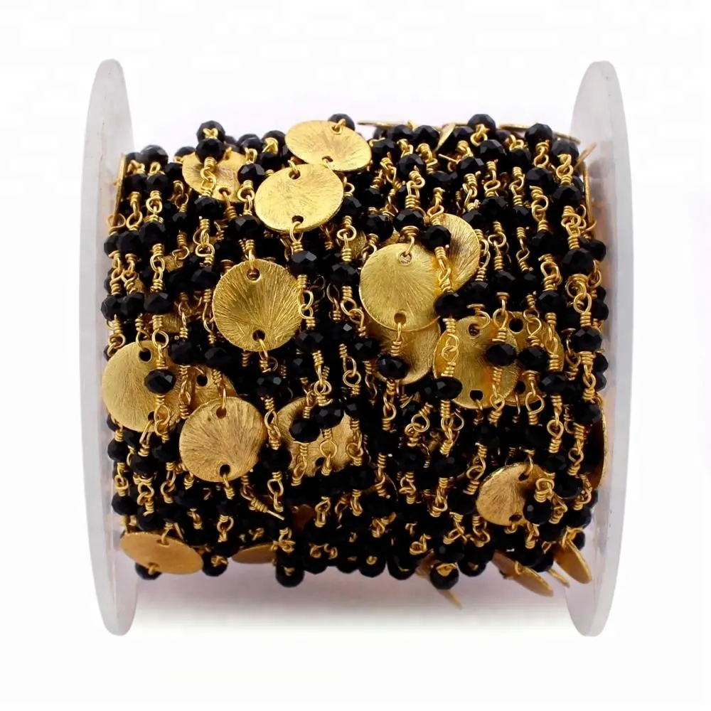 מדהים אחת רגליים שחור אוניקס חן שרשרת זהב מצופה חוט עטוף קישור מחרוזת חרוזים מטבע שרשרת ביצוע תכשיטי אספקה סיטונאי