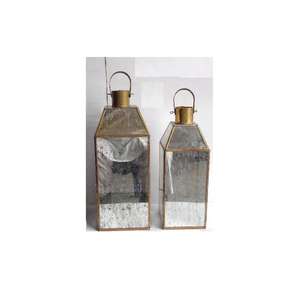 Brass and Glass <b>Hurricane</b> Pillar Candle <b>Lantern</b> in Square Shape Pyramid Top and Antique Silver Glass Christmas Home Decor - Product Image 5