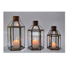 Handmade Antique Brass Metal Decorative Glass Candle <b>Lanterns</b> Jars Christmas Home Decor Pillar Holders IHA IHACA018 Different - Product Image 1