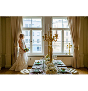 Candélabre de dernière arrivée plaqué or à 5 bras pour pièce maîtresse de mariage Insert de base en métal solide et lourd pour support robuste - Product Image 4