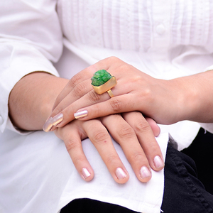 Anillo de moda ajustable de piedras preciosas enchapado en oro de ágata Druzy de azúcar verde - Product Image 1