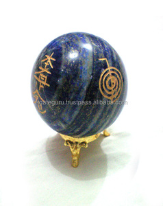 Bola de lapislázuli, esfera de Reiki grabada para meditación de la India - Product Image 1