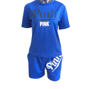 Ensemble deux pièces pour femmes, T-shirt manches courtes et Short, tissu jersey de coton rose imprimé grandes tailles, 2020 - Product Image 4