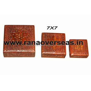 Boîtes décoratives en bois sculptées à la main, ensemble de 3 pièces pour bijoux et sachets de thé, boîte polyvalente - Product Image 2