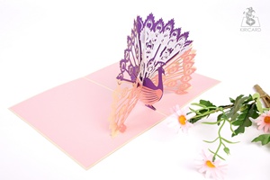 Artesanía 3D Pop-up Tarjeta de felicitación de pavo real Estilo vietnamita Amor Offset Papel impreso para cumpleaños al por mayor - Product Image 4