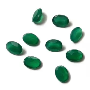 Beautiful Fine Quality 9x11mm Natural Green Onyx Faceted Oval Cut Loose Calibrated Gemstones For Jewelry