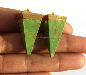 Colgante de acero inoxidable con baño de oro de 18 quilates, diseño de pirámide con piedra turquesa verde cobre, estilo étnico, para niños, ideal para regalo o para hacer dijes DIY. - Product Image 3