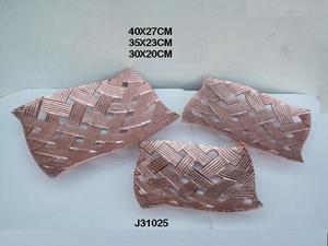 Cuenco de aluminio fundido de alta calidad Estilo de tejido de bambú en acabado de cobre Dos tamaños Decoración para el hogar Florero Placa de artesanía de metal - Product Image 3