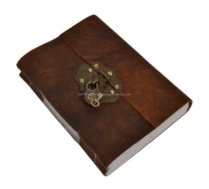 วารสารหนังแท้100% งานแฮนด์เมดวารสารหน้าขาวว่างเปล่าแบบวินเทจสีน้ำตาลเข้มกุญแจล็อคสมุดบันทึกการเดินทางไดอารี่ - Product Image 5